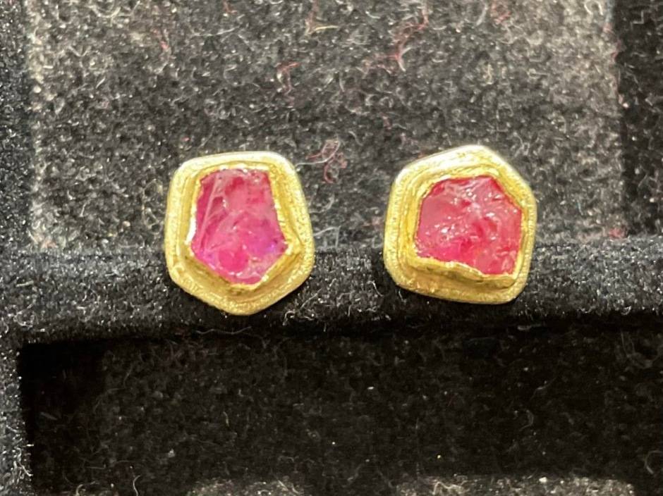 Rough Ruby Post Earrings