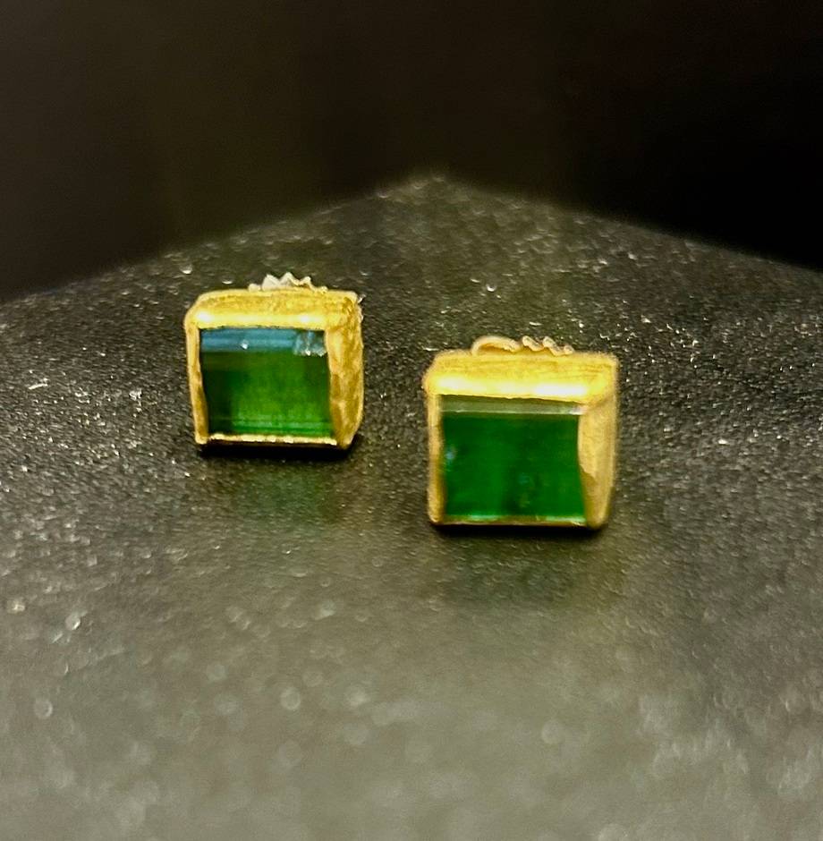 Green Tourmaline Crystal Earrings