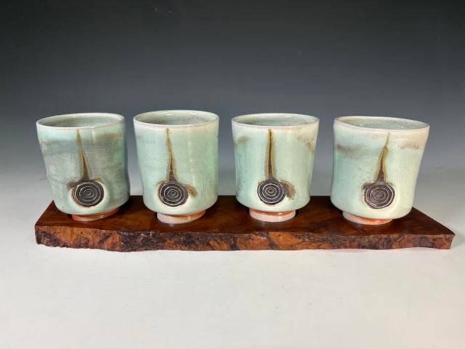 Tumbler Cups on Wooden Tray