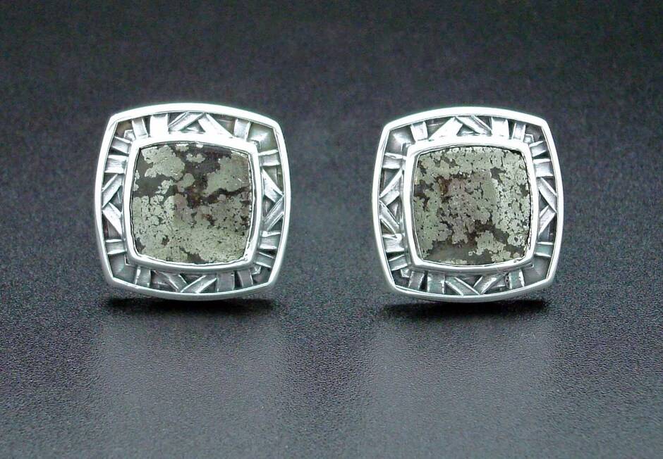 Square Iron, Stone, and Sterling Silver Cufflinks
