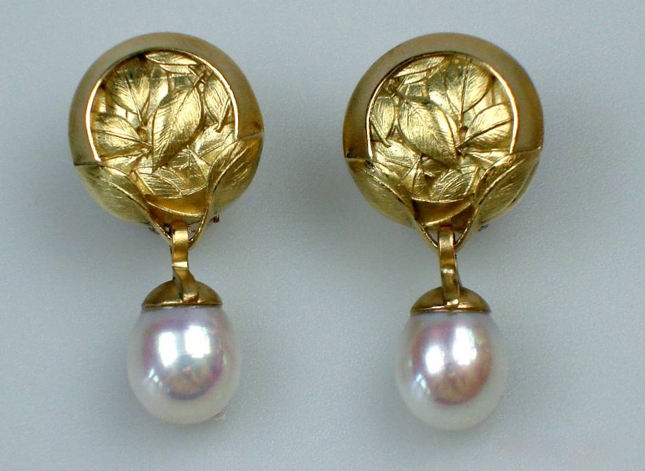 Leaf Swirl with Pearls Drop Earrings