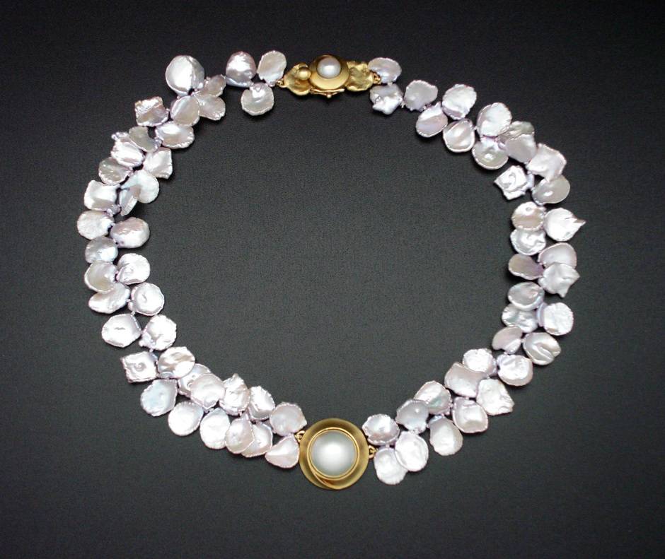 Lavender Leaf Pearl and Mabe Pearl Necklace