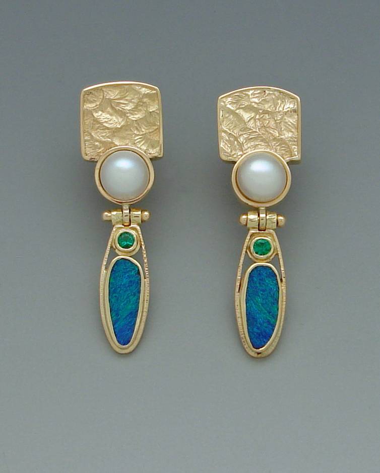 Reticulated Gold and Opal Doublets Earrings
