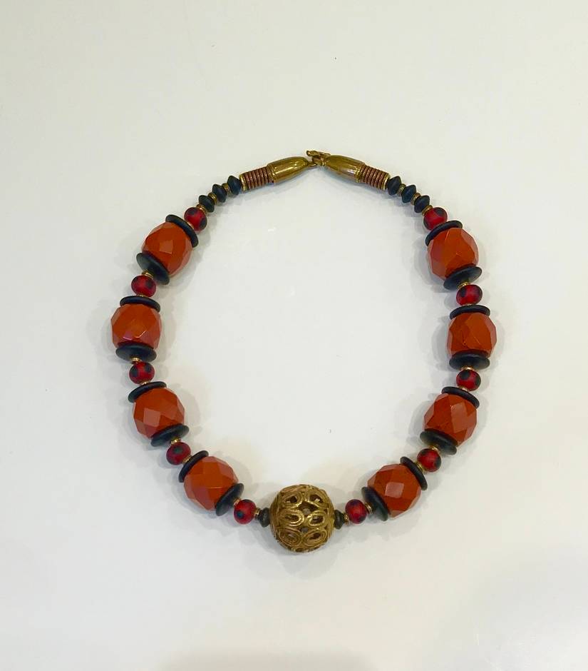 Large Red Jasper Faceted Rondelle Necklace