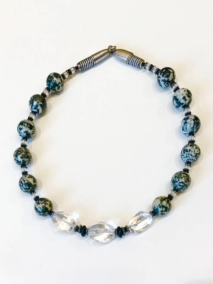 Large Zoisite Beads and Rock Crystal Necklace