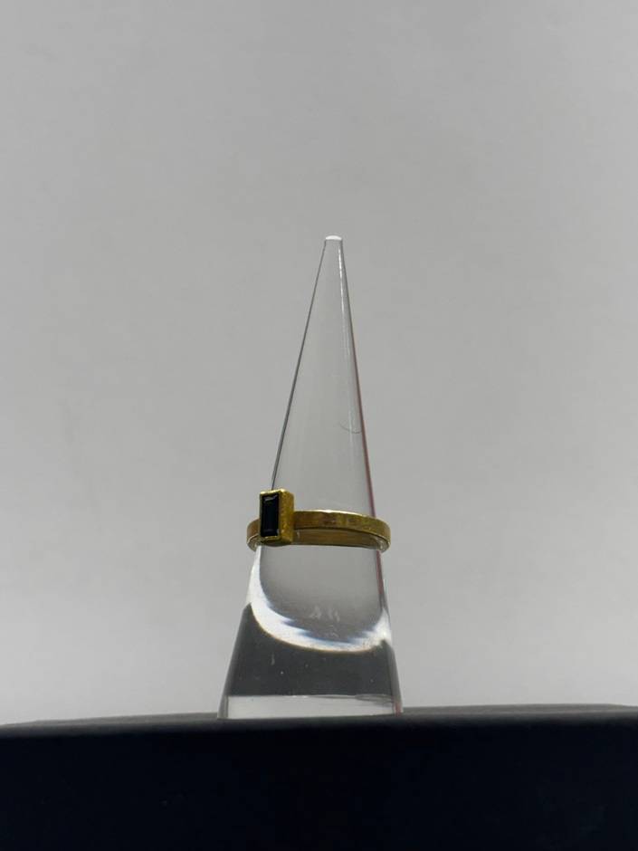 Faceted Blue Rectangle Sapphire Ring