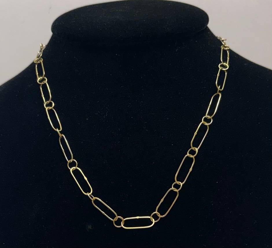 Gold Long Stretched Links and Circular Links Necklace