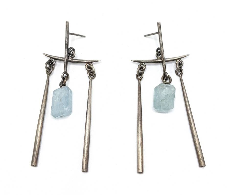 Temple Earrings w/ Aquamarine Drops