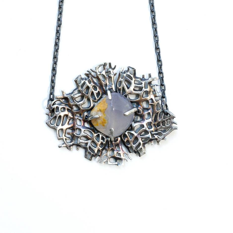 Blue Chalcedony Sea Fan Necklace