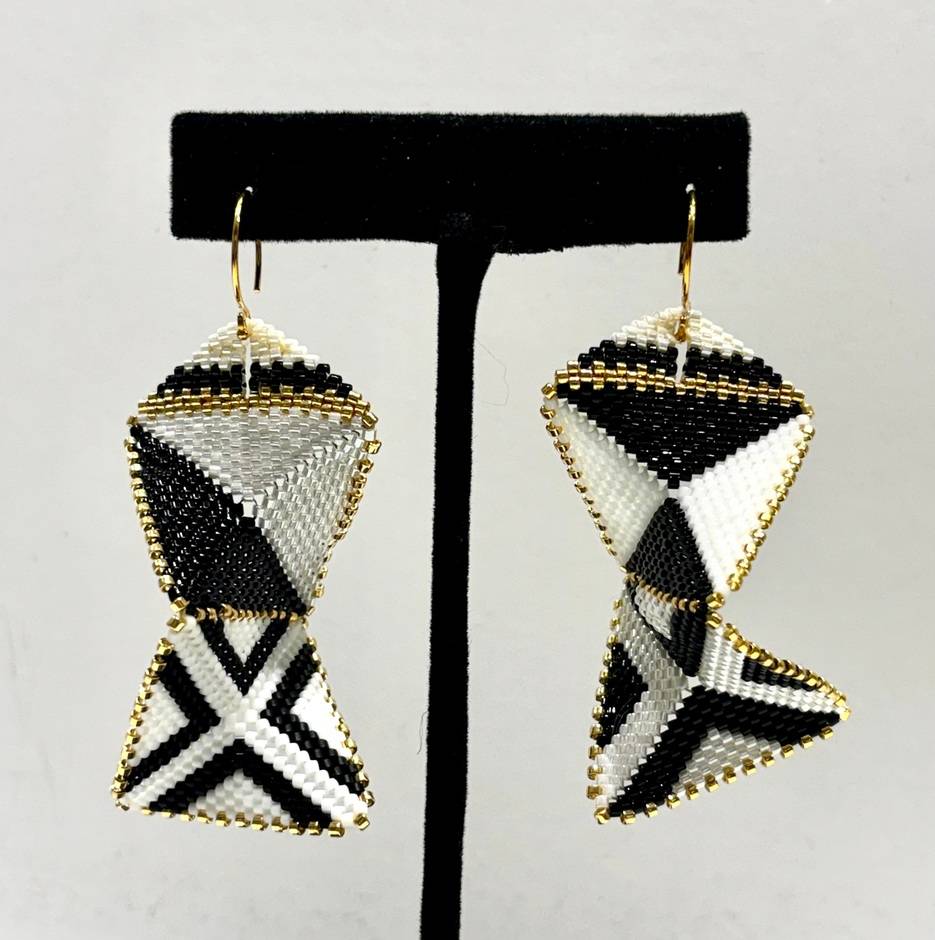 Folded Tetrahedron Earrings - B/W Triangles