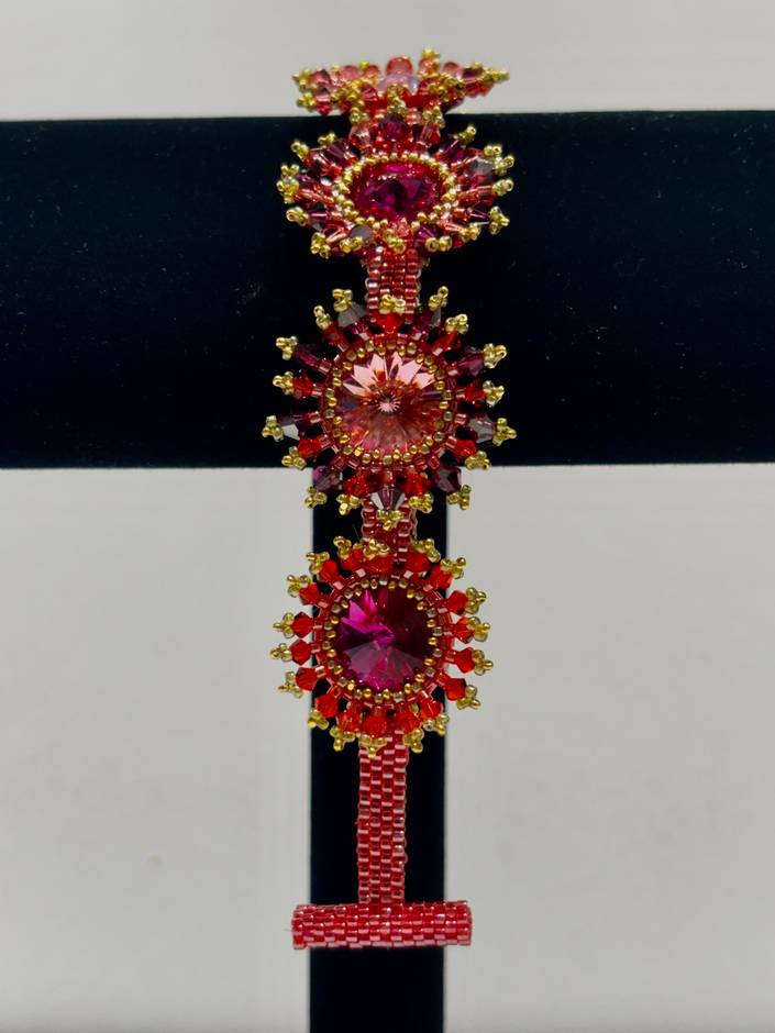 Rose Swarovski Crystal and Gold Bead Bracelet
