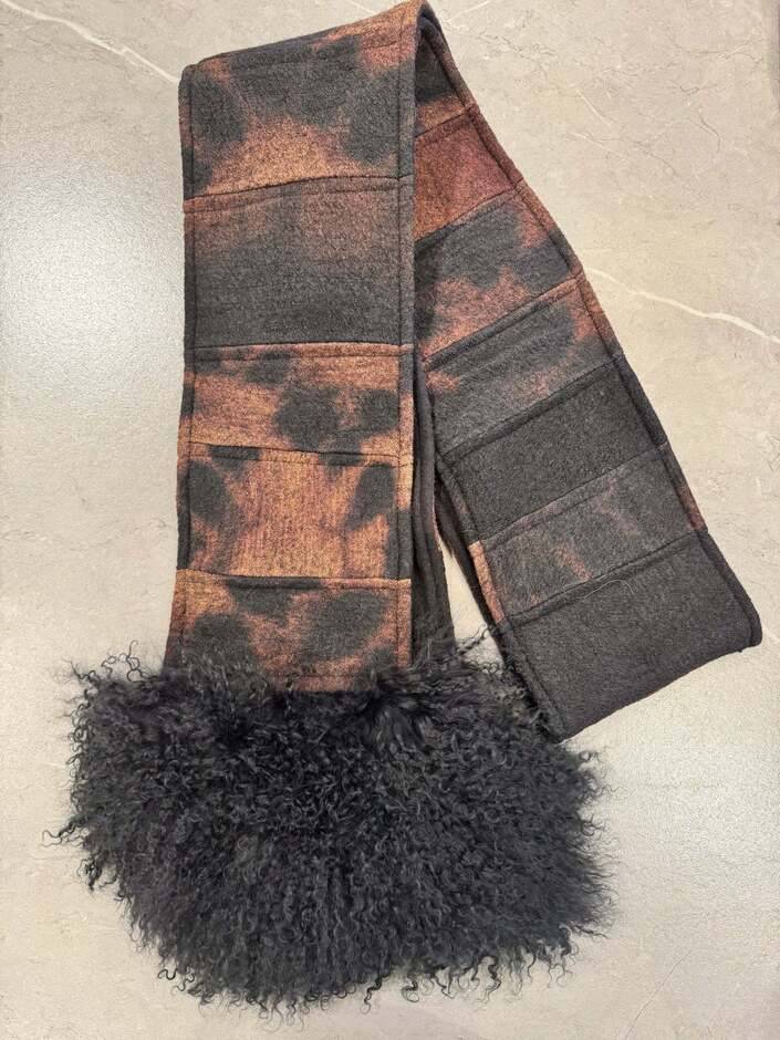 Emi Scarf in Onyx Shibori with Black Lamb Fur