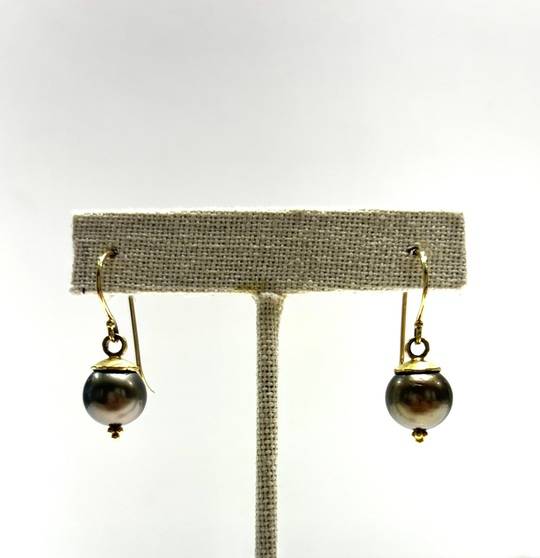 Round Brown Tahitian Pearl Drop Earrings
