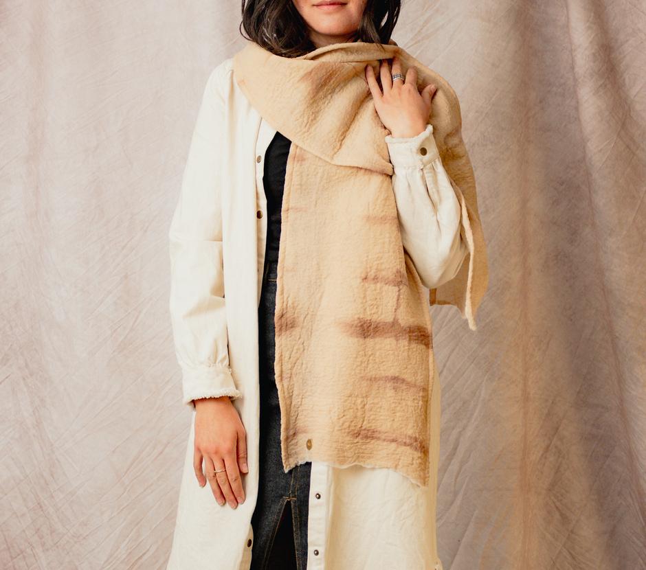 Nuno Scarf in Adobe Silk with White Merino