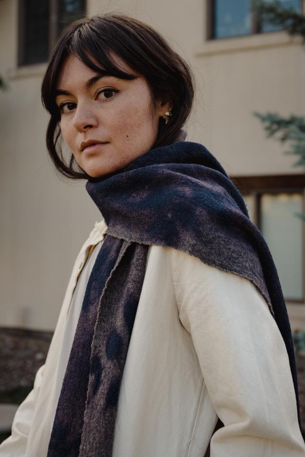 Wool Blanket Scarf in Indigo