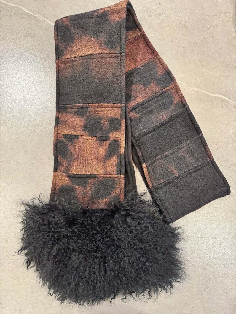Emi Scarf in Onyx Shibori with Black Lamb Fur